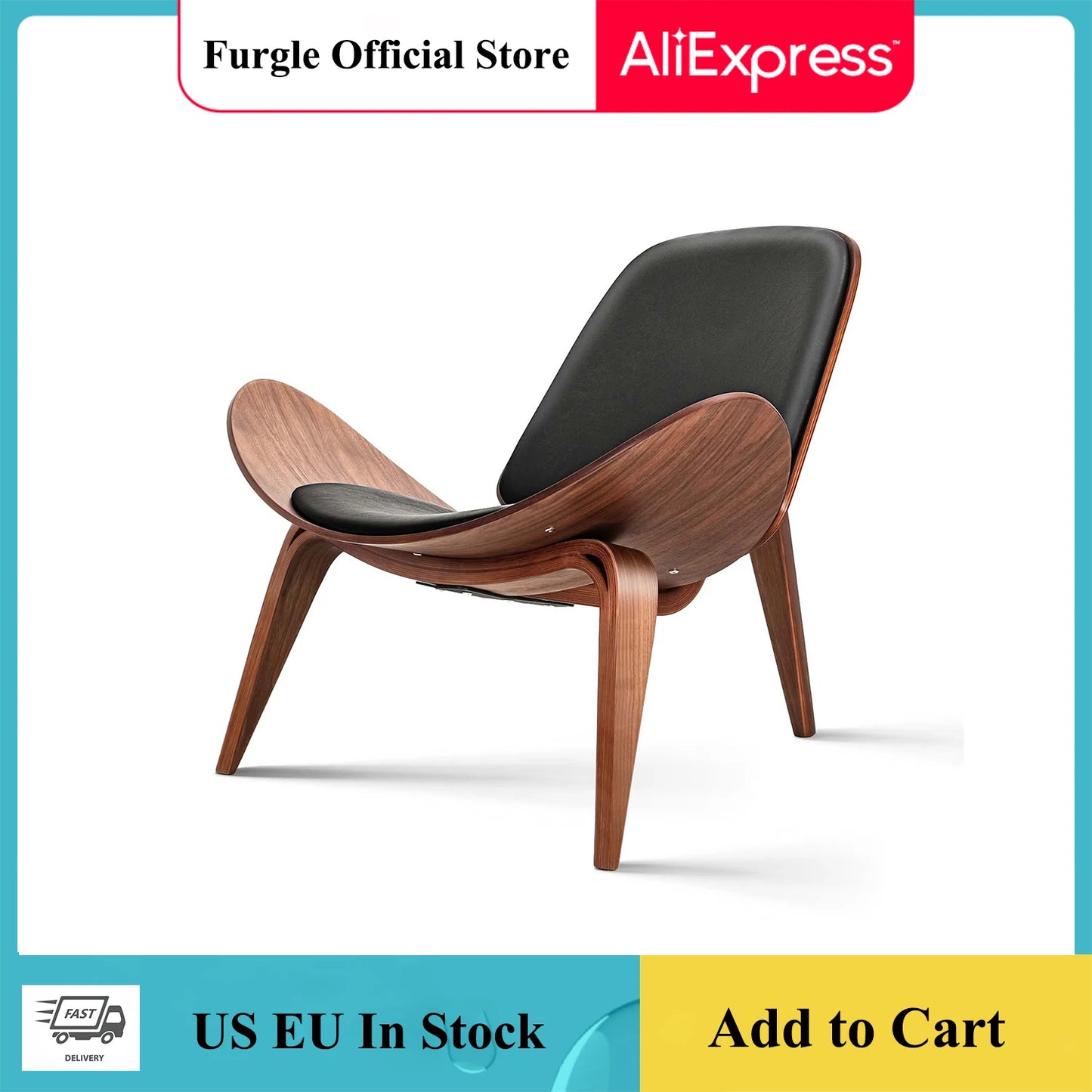 Modern Nordic Style Three-Legged Shell Lounge Chair